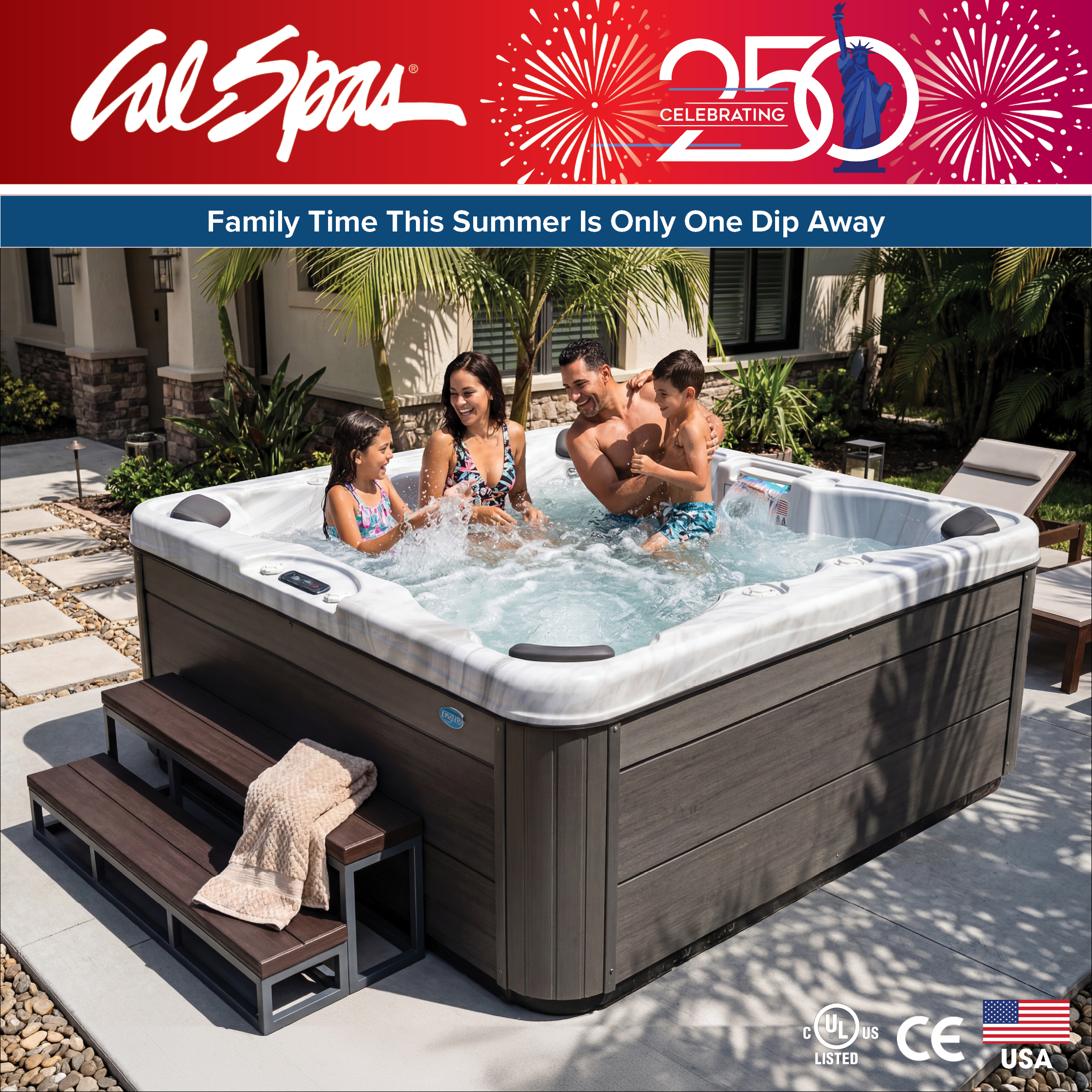 Calspas hot tub being used in a family setting - Lowell